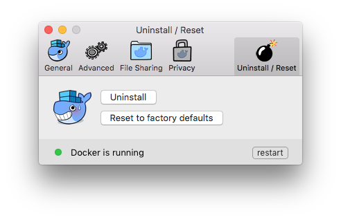 Uninstall or reset Docker
