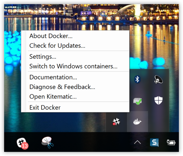 Docker for Windows popup menu