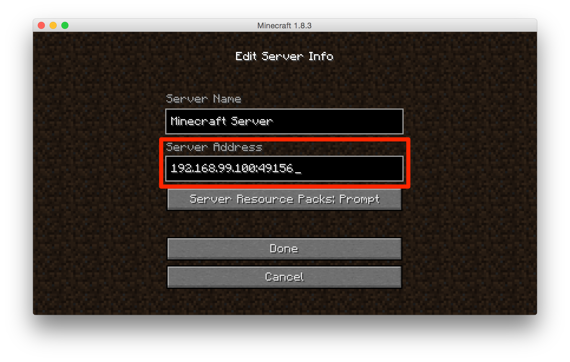 Minecraft server address