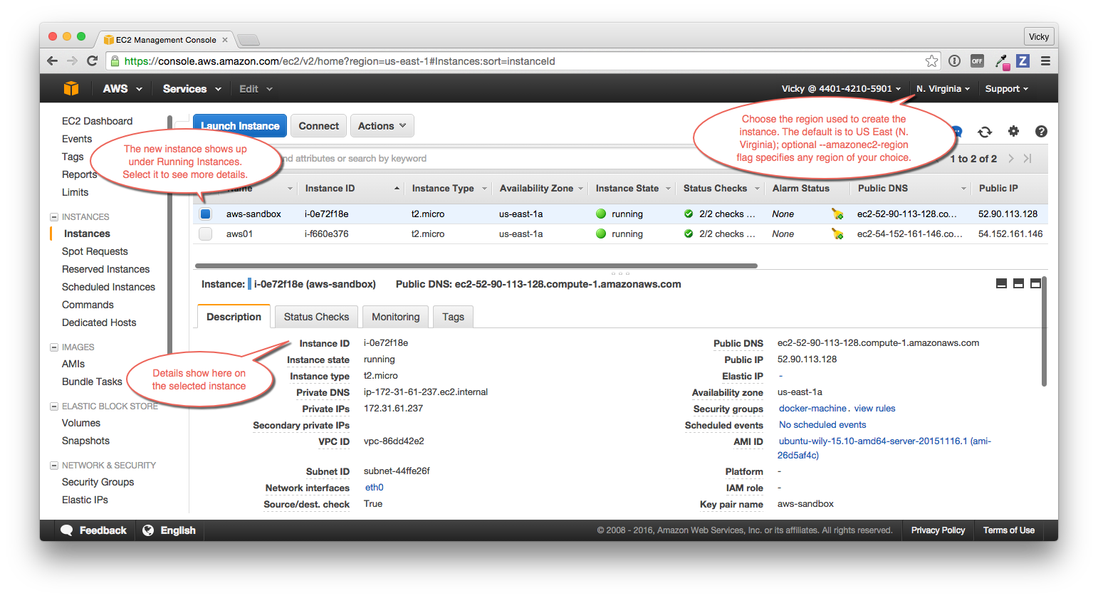 instance on AWS EC2 Dashboard